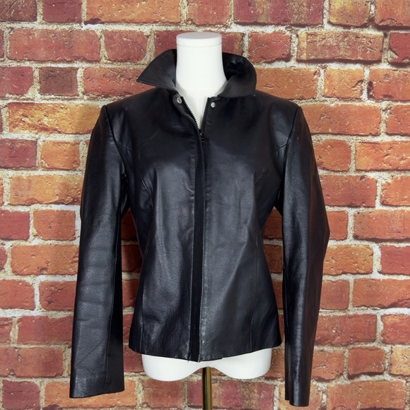 Vintage Clio Black 100% Leather Blazer Jacket Size Unknown No Size Tag Steampunk - Picture 1 of 14